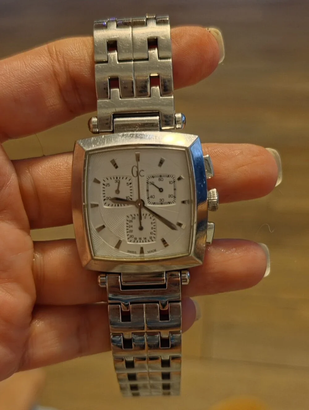 Guess Men's Silver Stainless Steel Square Chronograph Watch